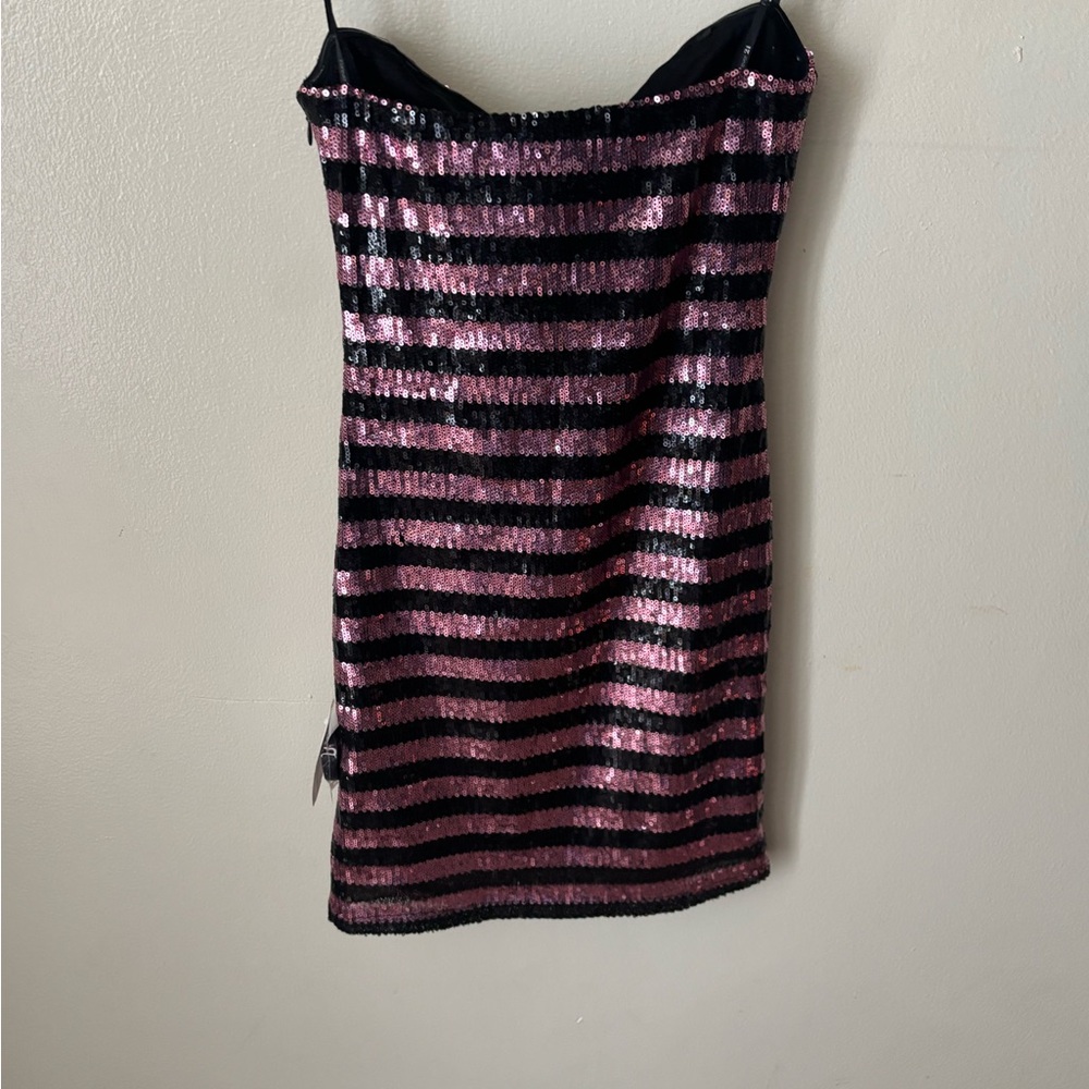 Forever 21 Pink and Black Sequin Striped Dress